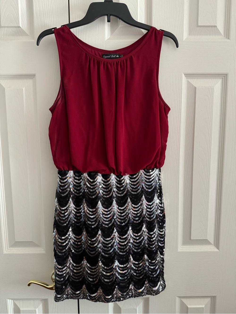 Crystal Doll Burgundy & Black Silver Sequin Mini Dress